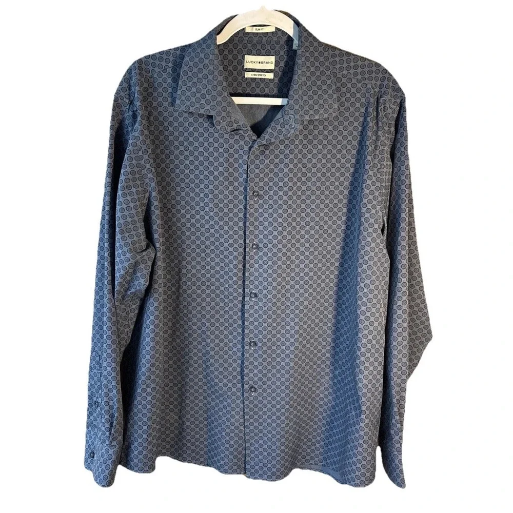 Lucky Brand Slim Fit Shirt XL Blue 4-Way Stretch Button Up Mens